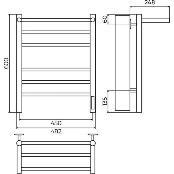 Полотенцесушитель электрический с полкой Terminus Аврора П6 45х60 КС 903, белый матовый 4670078556783, белый