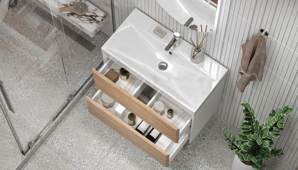 Тумба подвесная Velvex Gesso 80.2Y, белый/дуб сонома (tp.GES.9696.80.2Y белый матовый/дуб сонома)