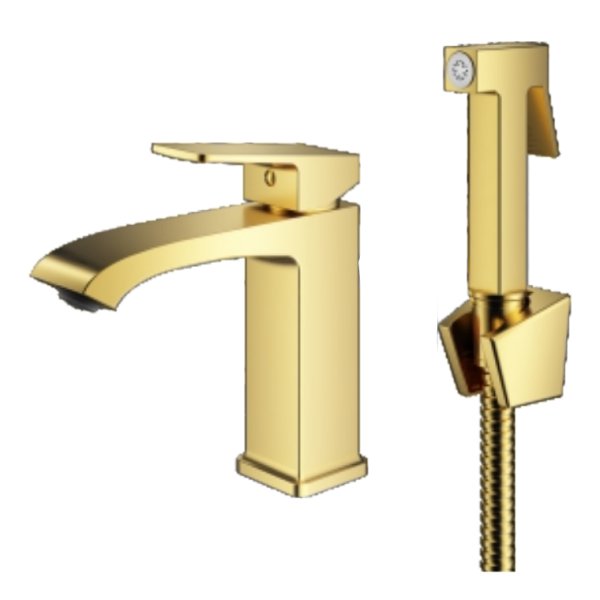 Смеситель для раковины с гигиеническим душем Prohanss P60.12.03, золотой сатин