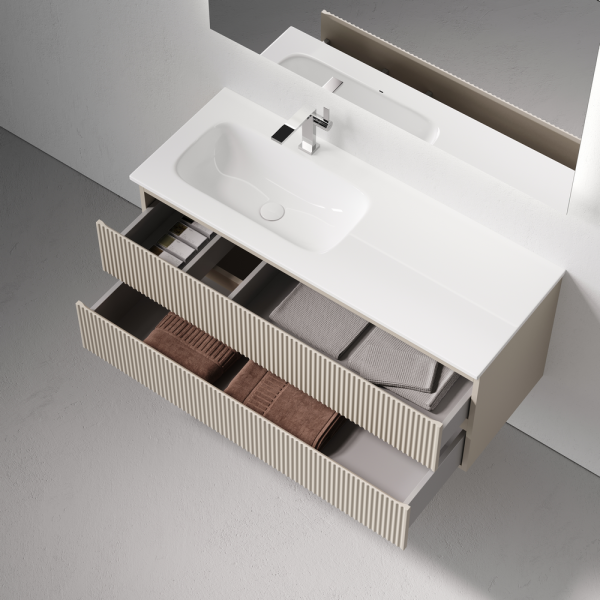 Тумба подвесная SANCOS Snob R левая 1195х445х500, c двумя ящиками оснащенными доводчиками, Beige Soft, SNR120LCE