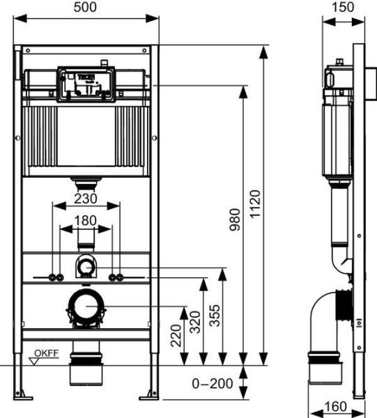 Система инсталляции для унитазов Tece TECEbase K440417 4 в 1 с кнопкой смыва, белая матовая