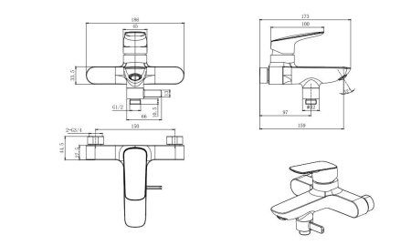 Смеситель для ванны AQUATEK AQ1040CR ВЕГА , хром
