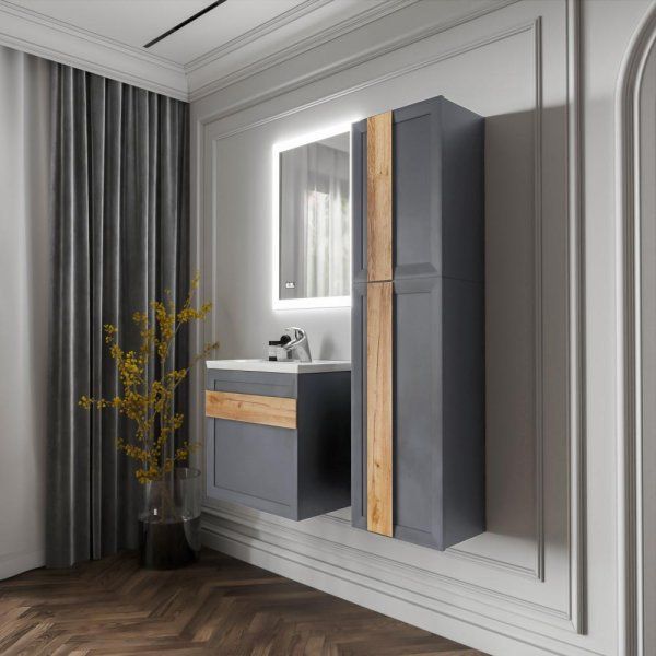 Комплект мебели для ванной Бриклаер БЕРЛИН 60SD, оникс серый