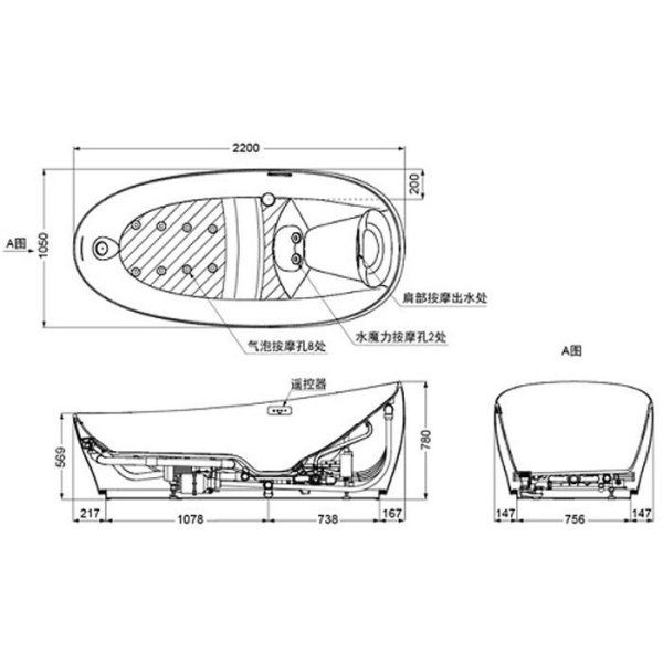 Ванна композитная Toto Neorest PJYD2200PWEE 220x105 с гидро- и аэромассажем, белый