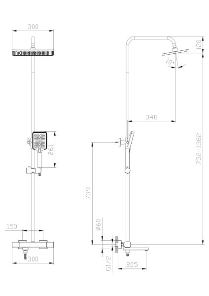 Тропическая душевая система RUSH термостатическая с изливом хром (ST4235-60)