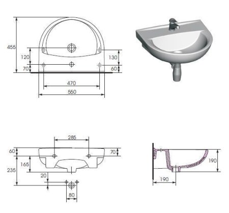 Раковина Cersanit President UM-P55/1 55
