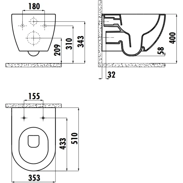 Унитаз подвесной Creavit Free FE322-11SM00E-0000 безободковый, черный матовый