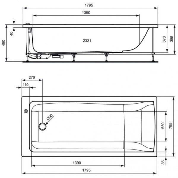 Акриловая ванна Ideal Standard Connect E019801 180X80