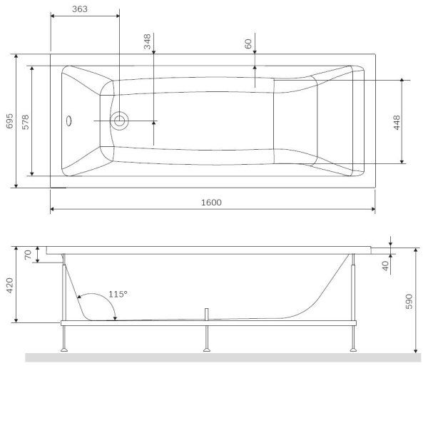 Каркас для ванны  AM.PM Gem W93A-160-070W-R 160х70 серый