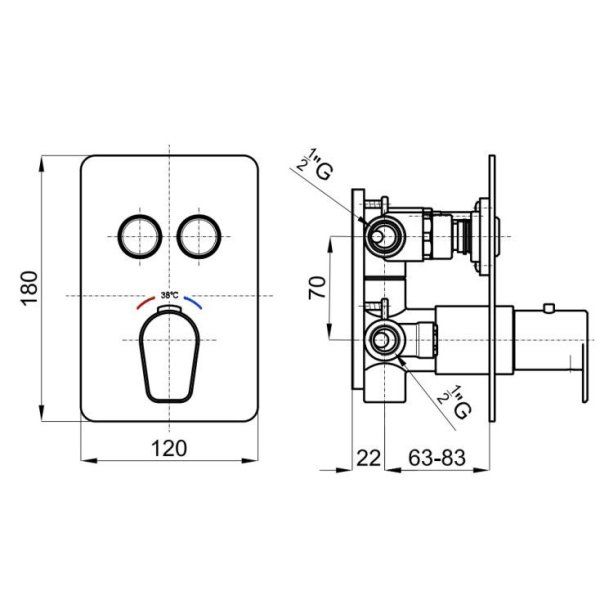 Термостатический смеситель Noken Touch&Feel N155416558 для ванны с душем, хром