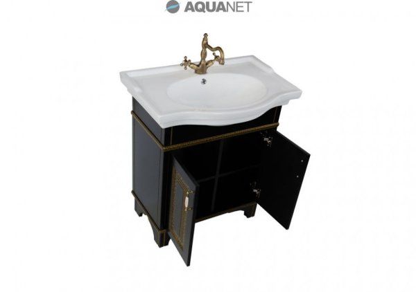 Тумба  для комплекта Aquanet Валенса 80 черный краколет/золото