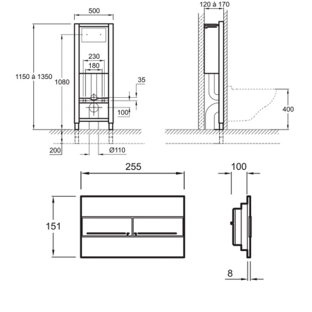 Система инсталляции Jacob Delafon E21928RU-CP с кнопкой смыва