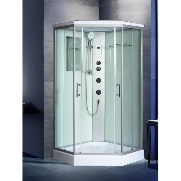 Душевая кабина WeltWasser Nesse 904 10000003284 90x90x217 см, с крышей, гидромассажем, низкий поддон, профиль матовый хром, стекло прозрачное