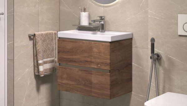 Тумба под раковину Velvex Mondi 600-0-2 (Madera Classica Slim) навесная акация темная (359 акация темная)