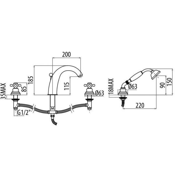 Смеситель Gattoni Vivaldi 1240012С0cr на борт ванны, хром