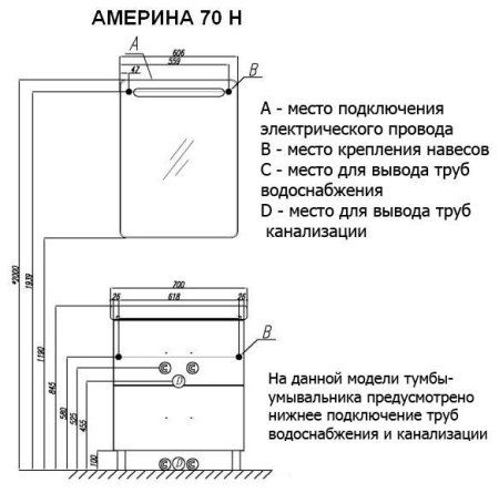 Тумба с раковиной Aquaton Америна Н 1A169301AM010 70 белый