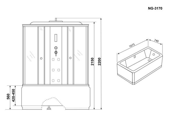 Душевая кабина Niagara Ultra 170x75x220 стекло прозрачное с матовой полосой/профиль хром