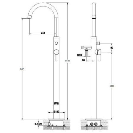 Смеситель Omnires Y Y1233CR напольный, для ванны, хром