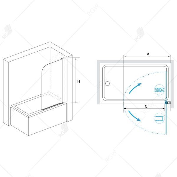 Шторка на ванну RGW Screens 06110908-14 стекло прозрачное/профиль черный