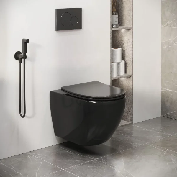 Унитаз подвесной Grossman GR-4411BS безободковый, с сиденьем микролифт, черный глянец