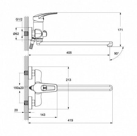 Смеситель Iddis Carlow Plus CRPSBL2i10WA для ванны, с длинным изливом