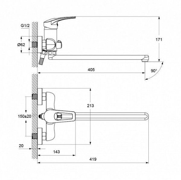 Смеситель Iddis Carlow Plus CRPSBL2i10WA для ванны, с длинным изливом