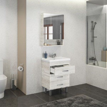 Тумба-умывальник COMFORTY "Никосия-60Н" дуб белый с раковиной Fest 60 F01