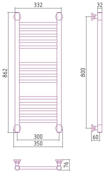Полотенцесушитель водяной Сунержа Богема+ прямая 05-0220-8030 800x300 состаренная бронза