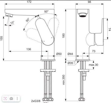 Смеситель для раковины Ideal Standard TYRIA BC160AA, хром