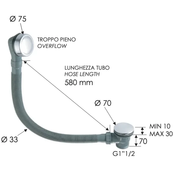 Слив-перелив для ванны Remer 96PCC