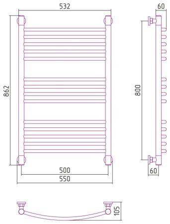 Полотенцесушитель водяной Сунержа Богема+ выгнутая 03-0221-8050 800x500 золото