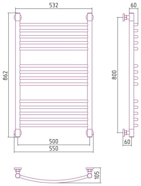 Полотенцесушитель водяной Сунержа Богема+ выгнутая 03-0221-8050 800x500 золото