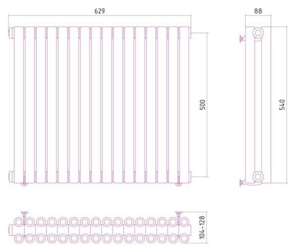 Дизайн-радиатор Сунержа Эстет 500х629 хром (16 секций) водяной