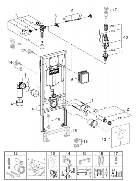 Инсталляция для подвесного унитаза без кнопки Vieir VRQ79