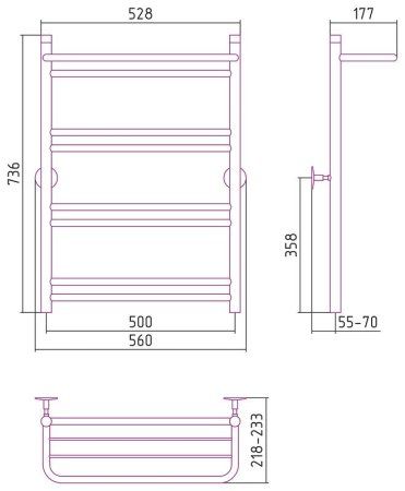 Полотенцесушитель водяной Стилье Универсал-56 80х50 с полкой, хром