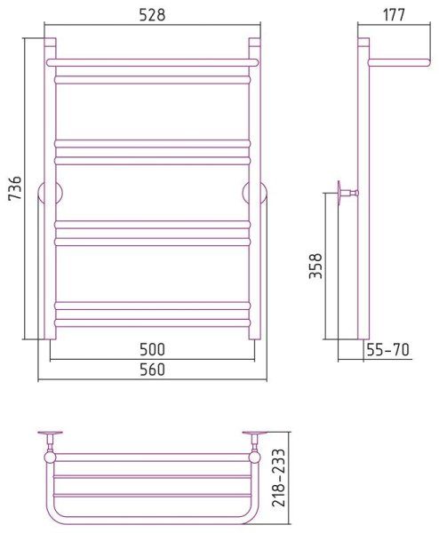 Полотенцесушитель водяной Стилье Универсал-56 80х50 с полкой, хром