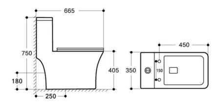 Унитаз моноблок Azario Lodi 665x350x750 напольный, горизонтальный слив, сиденье дюропласт микролифт (AZ-8617)