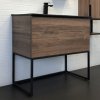 Тумба-умывальник COMFORTY "Равенна Лофт-90" дуб темно-коричневый с раковиной  COMFORTY 90E черная матовая