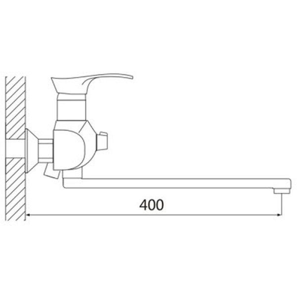 Смеситель для ванны однорычажный излив 35 см, картридж 35 мм, переключение душ - корпус/дивертор/картридж Shevanik S5222, Хром