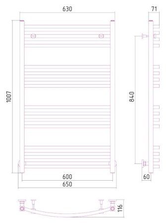 Полотенцесушитель водяной Сунержа Аркус 1000х600 розовый