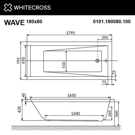 Ванна акриловая Whitecross Wave 0101.180080.100 180x80 белый