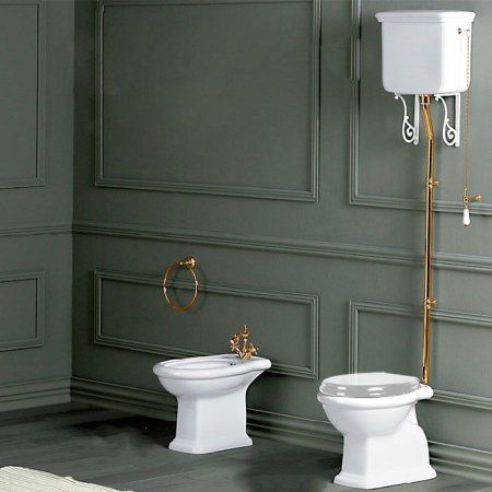 Унитаз напольный Simas Lante LA02bi с высоким бачком, с фурнитурой цвета золото