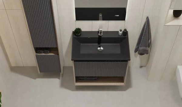 Тумба под раковину Jorno Tossony Toss.01.70/P/DS-A/JR 68,6 см, подвесная, дуб самдал/антрацит матовый