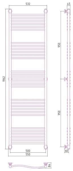 Полотенцесушитель водяной Сунержа Флюид+ 00-0222-1950 190х50 хром