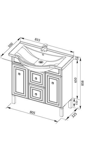 Тумба под раковину Aquanet Стайл 00181502 85 белая, 2 дверцы, 2 ящика