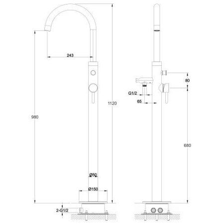 Смеситель Omnires Y Y1233BLGL напольный, для ванны, черный, золото