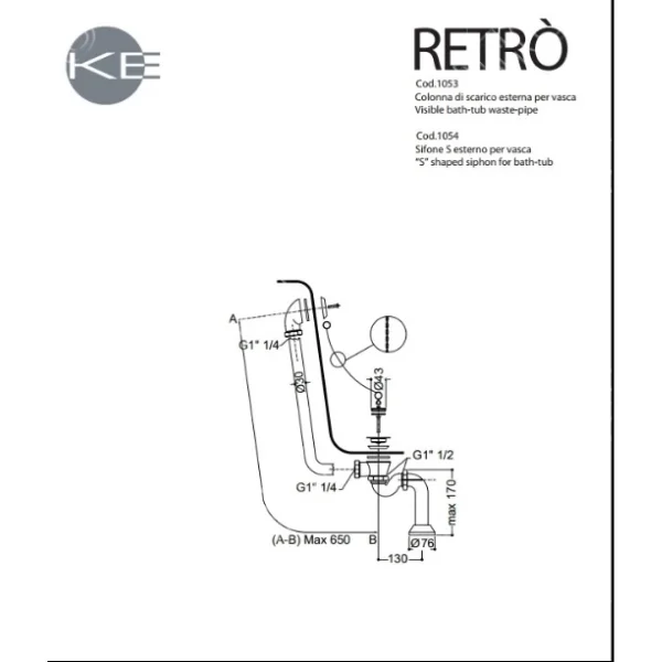 Ванна из литьевого мрамора Kerasan Retro 105593 170x77см, отдельностоящая, белый