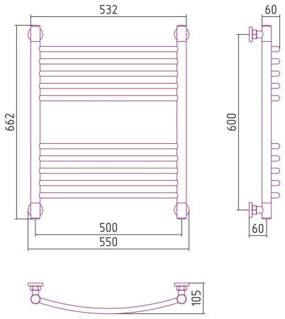 Полотенцесушитель водяной Сунержа Богема+ выгнутая 012-0221-6050 600x500 графит