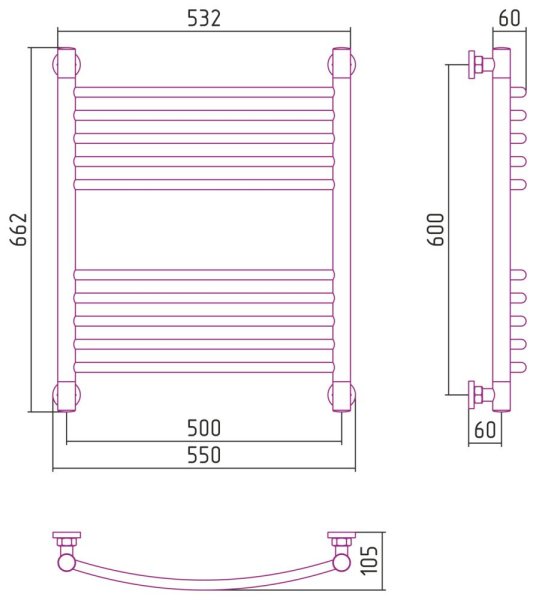 Полотенцесушитель водяной Сунержа Богема+ выгнутая 30-0221-6050 600x500 белый матовый