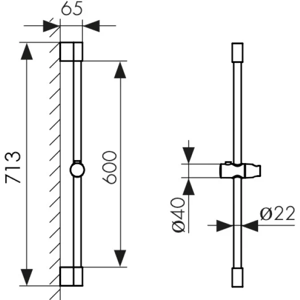 Душевая штанга Kaiser R-1140 71,3 см, черный матовый